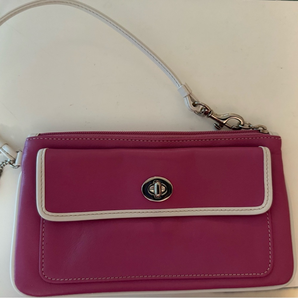 Coach Magenta and Cream Wristlet Clutch